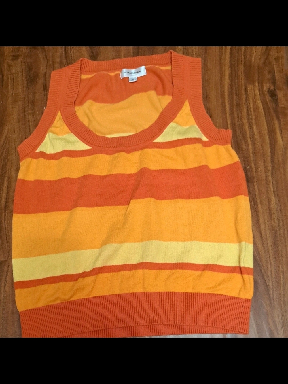 Isaac Mizrahi Orange & Yellow Striped Knit Tank Top Vest Sz M